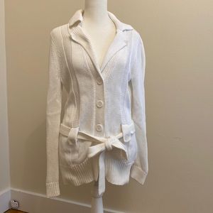 Safari-inspired, white organic cotton Banana Republic cardigan